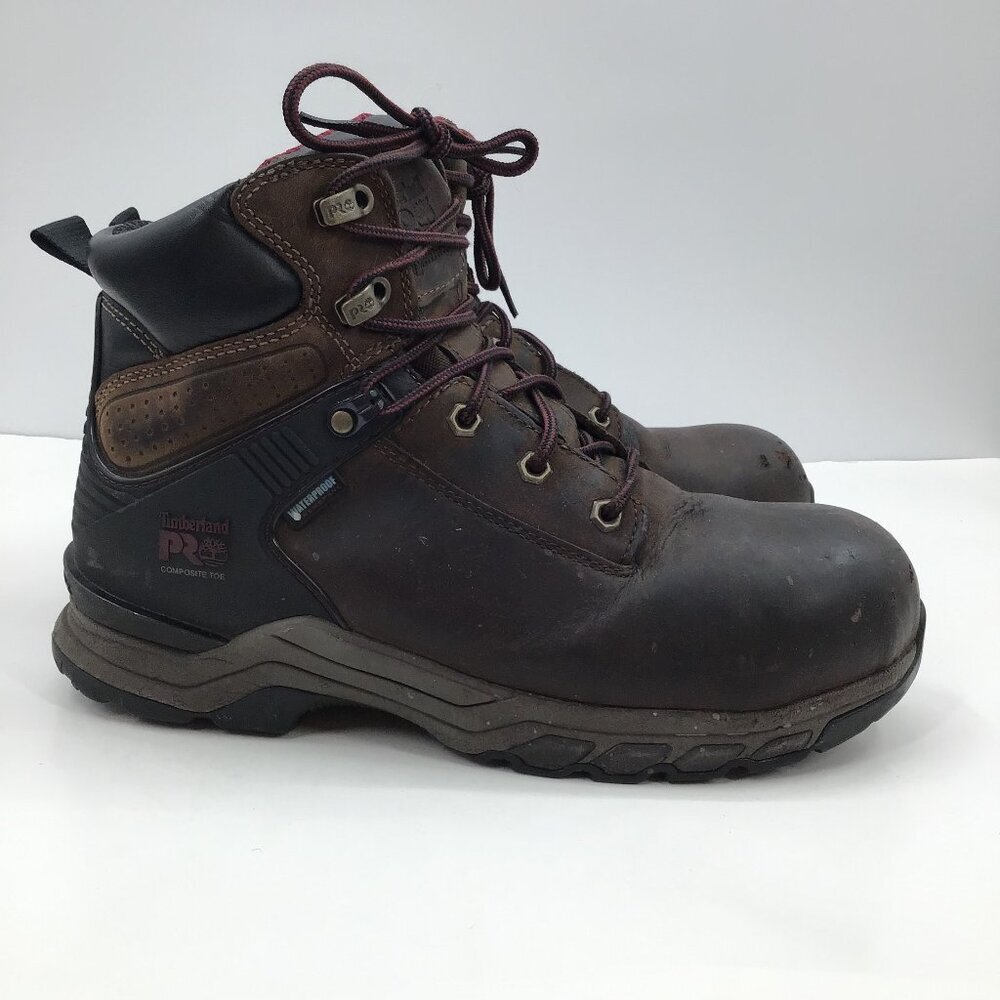 Womens 9.5 Timberland PRO Leather Work Boots Dark Brown Waterproof Composite Toe